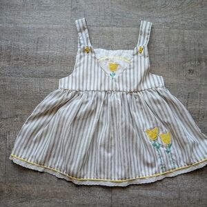 80's Floral Embroidery And Stripes Baby Dress Vintage